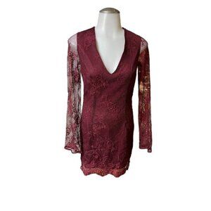 TOBI. Women Wine Red Lace Long Sleeves Mini Dress Size XS/TP